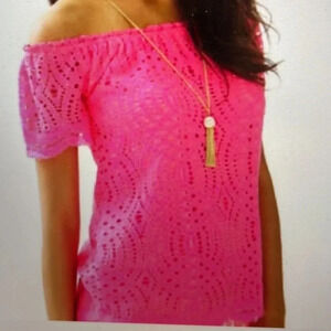 Lilly Pulitzer Marble Off The Shoulder Lace Overlay Top Scalloped Pink Size S